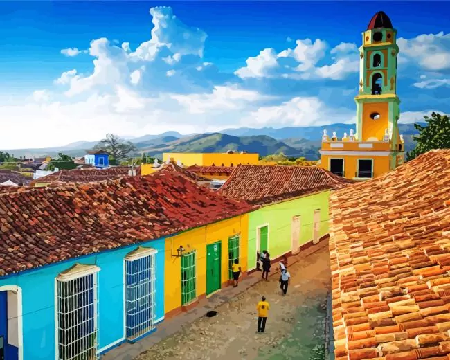 colorful buildings in cuba city Diamond By Numbers Colorful Buildings In Cuba City Diamond Painting