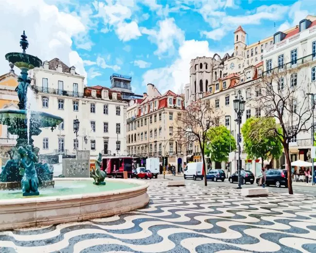fountain in Lisbon Diamond Paints Fountain In Lisbon Diamond Painting