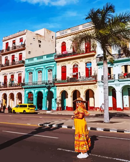 girl in yellow dress in cuba city Diamond By Numbers Girl In Yellow Dress In Cuba City Diamond Painting