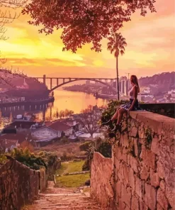 Girl Watching Sunset In Porto Diamond Painting