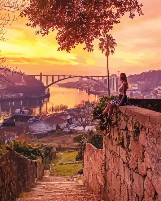 girl watching sunset in Porto Diamond Paints Girl Watching Sunset In Porto Diamond Painting