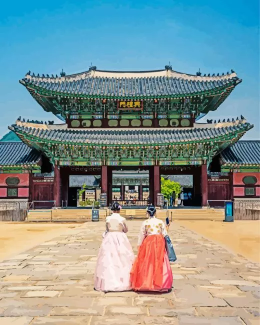 girls in Gyeongbokgung Palace Diamond Paints Girls In Gyeongbokgung Palace Diamond Painting