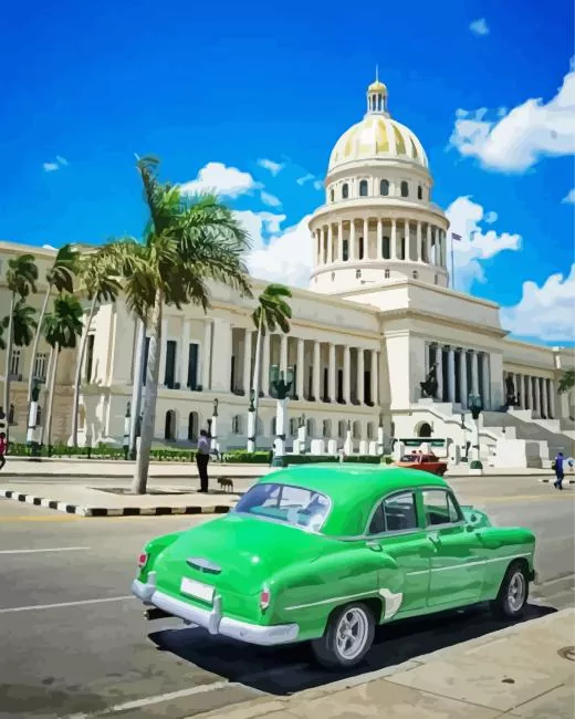 green car in cuba Diamond By Numbers Green Car In Cuba Diamond Painting