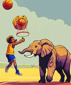 Lion And Elephant Playing Basketball Diamond Painting