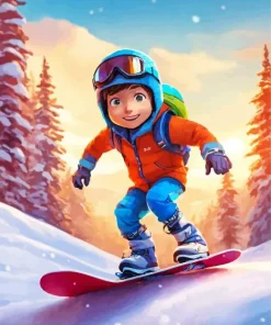 Little Kid Snowboarding Diamond Painting