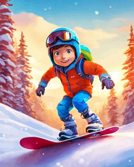 little kid Snowboarding Diamond Paintings Little Kid Snowboarding Diamond Painting