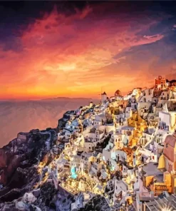 Mesmerizing Santorini At Night Diamond Painting