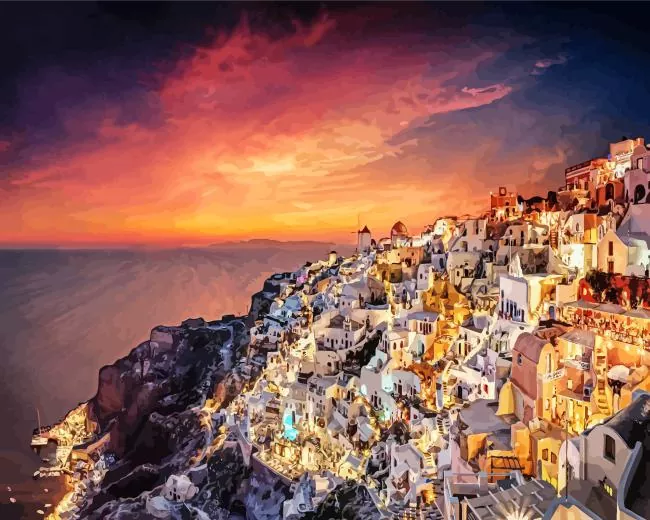 mesmerizing Santorini at night Diamond By Numbers Mesmerizing Santorini At Night Diamond Painting