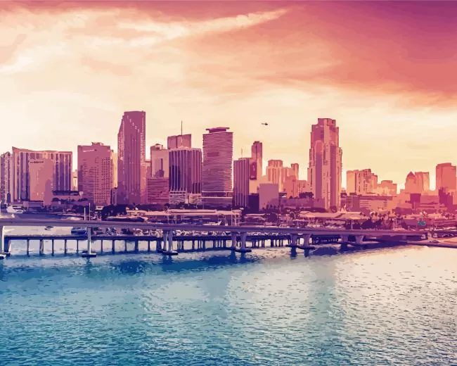 miami acosta bridge city skyline Diamond By Numbers Miami Acosta Bridge City Skyline Diamond Painting