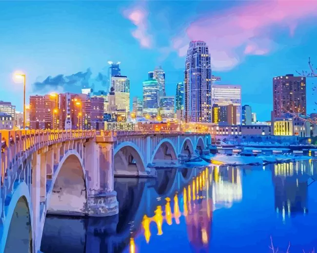 minneapolis downtown skyline Diamond By Numbers Minneapolis Downtown Skyline Diamond Painting