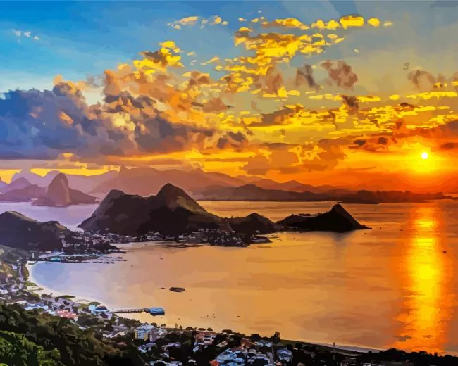 orange sunset in Rio de Janeiro Diamond By Numbers Orange Sunset In Rio De Janeiro Diamond Painting