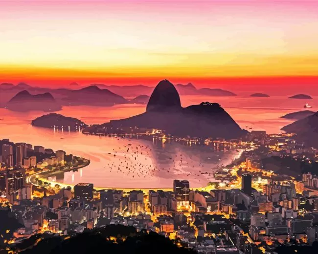 pink sunset in Rio de Janeiro Diamond By Numbers Pink Sunset In Rio de Janeiro Diamond Painting