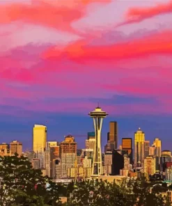 Pink Sunset In Seattle Diamond Painting