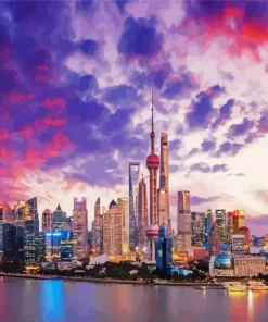 Pink Sunset In Shanghai Diamond Painting