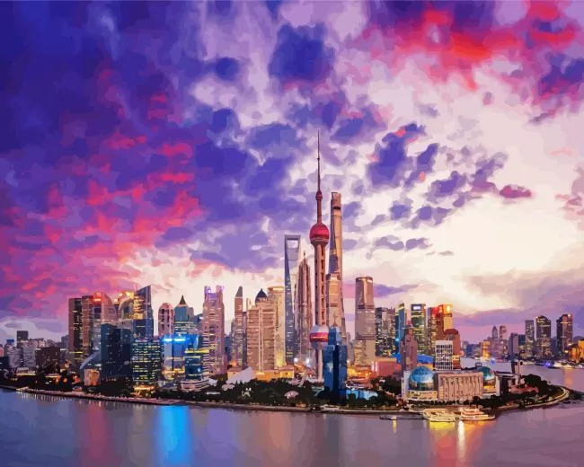 pink sunset in Shanghai Diamond By Numbers Pink Sunset In Shanghai Diamond Painting