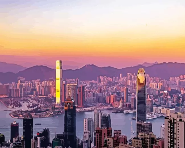 purple sunset in Hong Kong Diamond By Numbers Purple Sunset In Hong Kong Diamond Painting