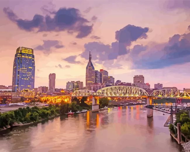 purple sunset in Nashville Diamond By Numbers Purple Sunset In Nashville Diamond Painting