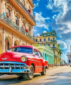 Red Car In Cuba City Diamond Painting
