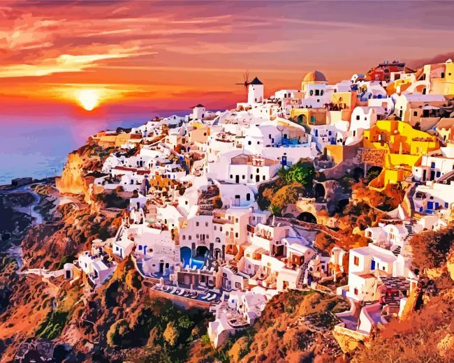 stunning Santorini sunset Diamond By Numbers Stunning Santorini Sunset Diamond Painting
