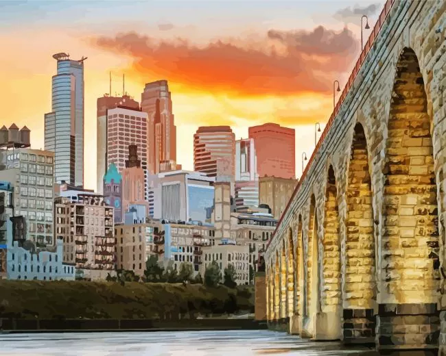 sunset in Minneapolis Diamond By Numbers Sunset In Minneapolis Diamond Painting