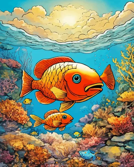 two cute Goldfishes Diamond With Numbers Two Cute Goldfishes Diamond Painting