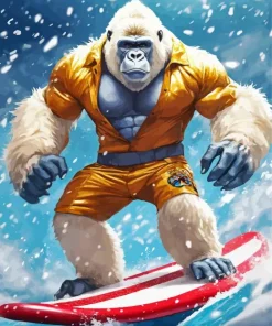 White Gorilla Snowboarding Diamond Painting