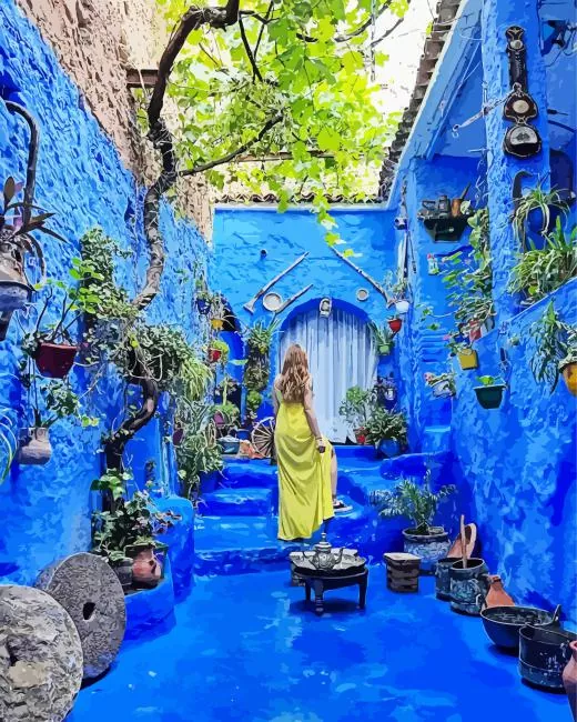 yellow dress girl in Chefchaouen Diamond By Numbers Yellow Dress Girl In Chefchaouen Diamond Painting