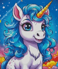 Baby Blue And White Unicorn Diamond Painting