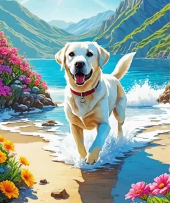Blonde Labrador In The Beach Diamond Painting