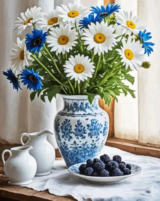 blue and white flower vase Diamond By Numbers Blue And White Flower Vase Diamond Painting