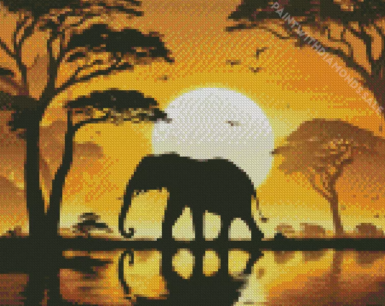 elephant silhouette sunset Diamond Paints Elephant Silhouette Sunset Diamond Painting