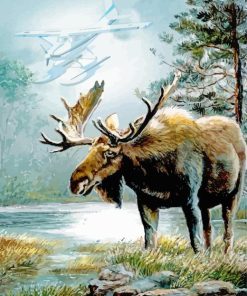Alaska Moose With Floatplane Diamond Painting