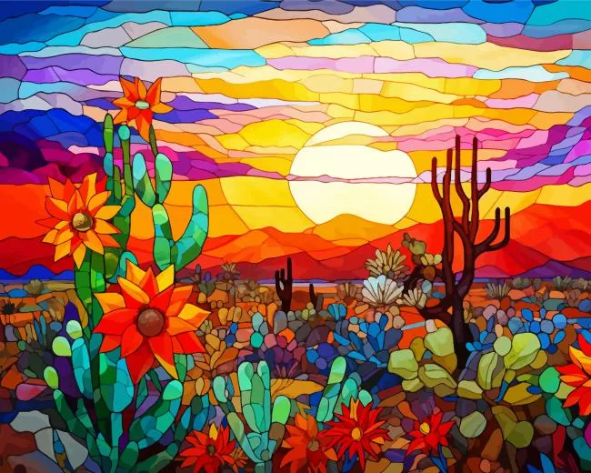 Desert Bloom Stained Glass Diamond Paintings Desert Bloom Stained Glass Diamond Painting