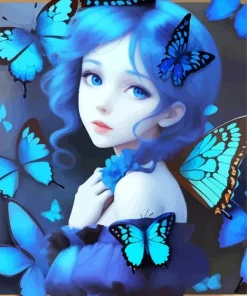 Blue Butterfly Girl Diamond Painting