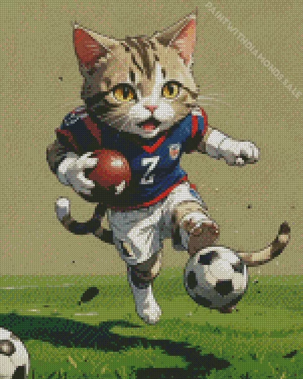 cat playing football Diamond With Numbers Cat Playing Football Diamond Painting
