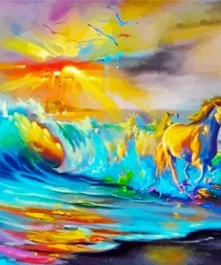 White Horse In Colorful Beach Diamond Painting